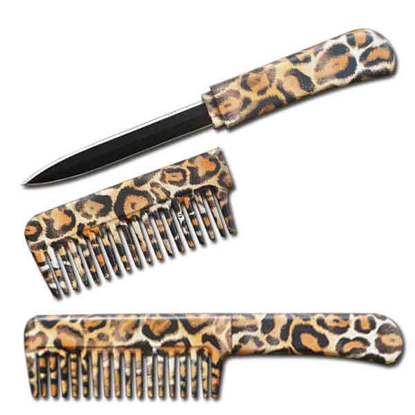 Self Defense Brush Comb With Hidden Knife - Leopard Skin Collectible Weapons - Tophatter Daily Deals